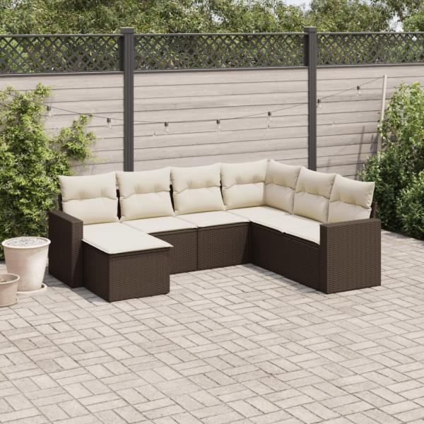 ARDEBO.de - 7-tlg. Garten-Sofagarnitur mit Kissen Braun Poly Rattan