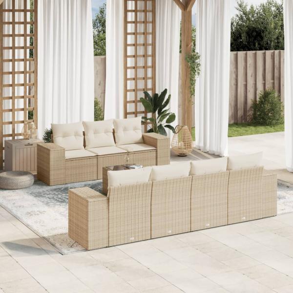 ARDEBO.de - 8-tlg. Garten-Sofagarnitur mit Kissen Beige Poly Rattan