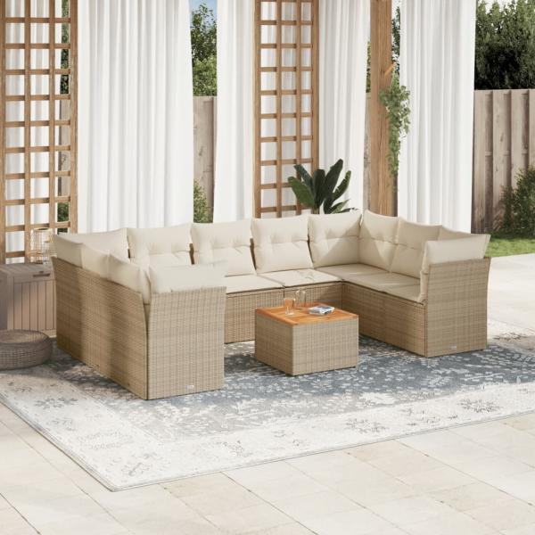 ARDEBO.de - 10-tlg. Garten-Sofagarnitur mit Kissen Beige Poly Rattan