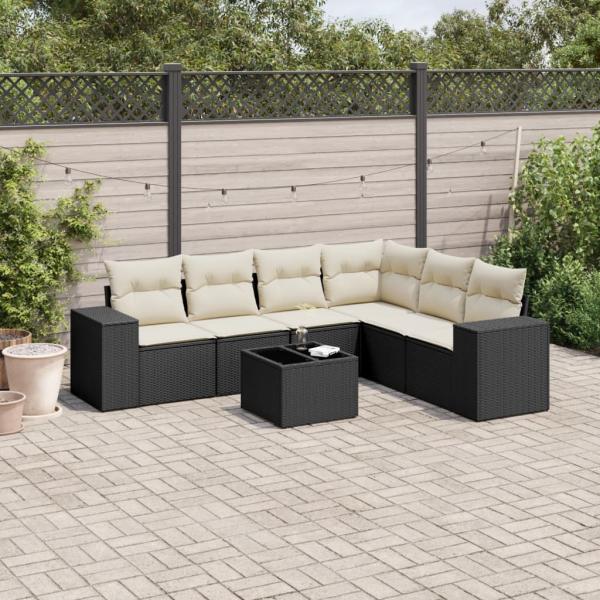 ARDEBO.de - 7-tlg. Garten-Sofagarnitur mit Kissen Schwarz Poly Rattan