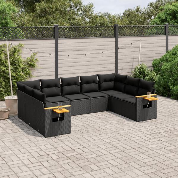 ARDEBO.de - 9-tlg. Garten-Sofagarnitur mit Kissen Schwarz Poly Rattan