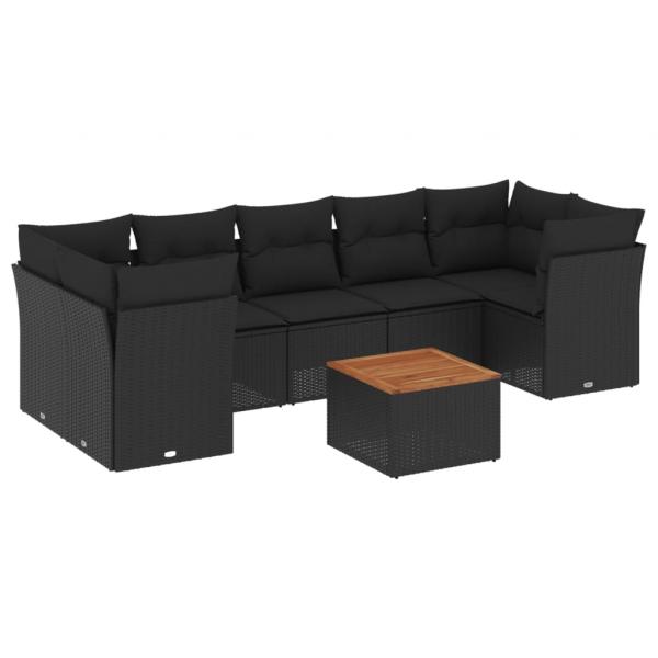 8-tlg. Garten-Sofagarnitur mit Kissen Schwarz Poly Rattan