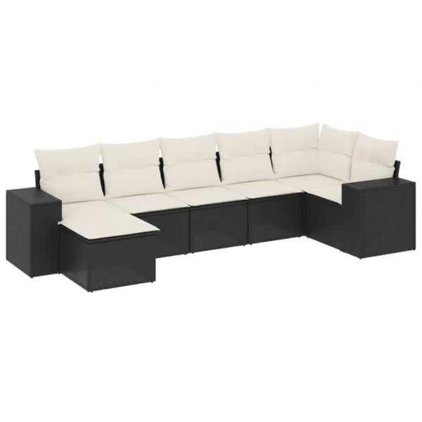 7-tlg. Garten-Sofagarnitur mit Kissen Schwarz Poly Rattan