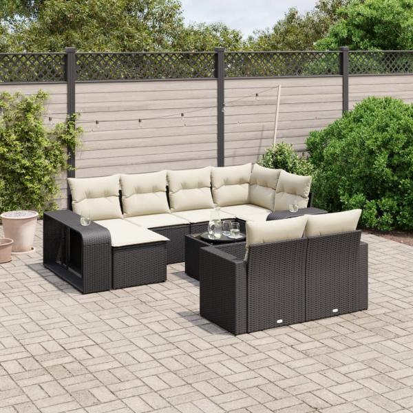 ARDEBO.de - 11-tlg. Garten-Sofagarnitur mit Kissen Schwarz Poly Rattan