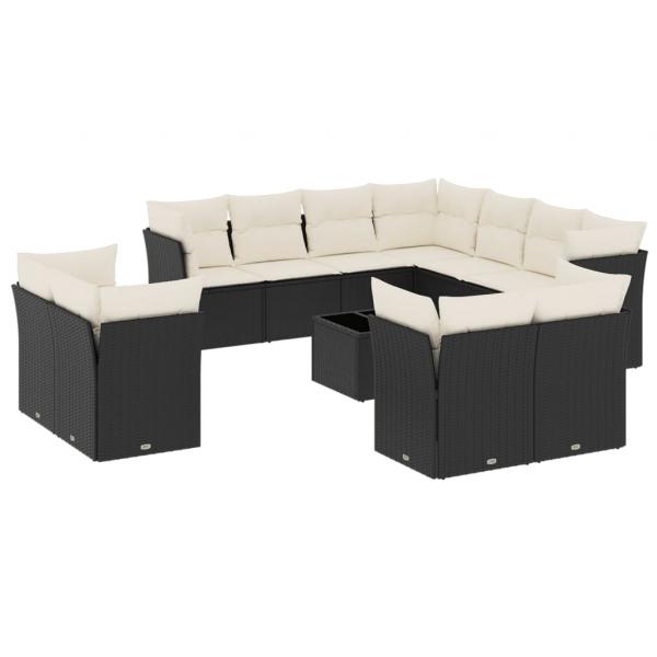 12-tlg. Garten-Sofagarnitur mit Kissen Schwarz Poly Rattan