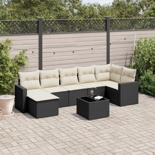 ARDEBO.de - 8-tlg. Garten-Sofagarnitur mit Kissen Schwarz Poly Rattan