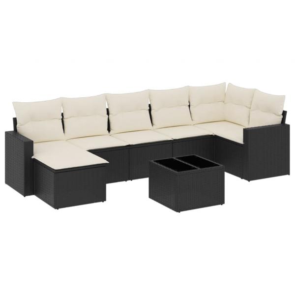 8-tlg. Garten-Sofagarnitur mit Kissen Schwarz Poly Rattan