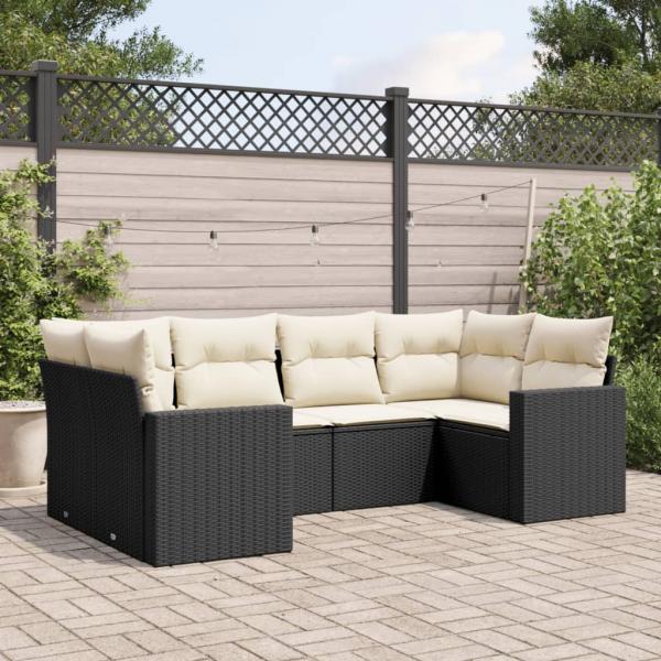 ARDEBO.de - 6-tlg. Garten-Sofagarnitur mit Kissen Schwarz Poly Rattan