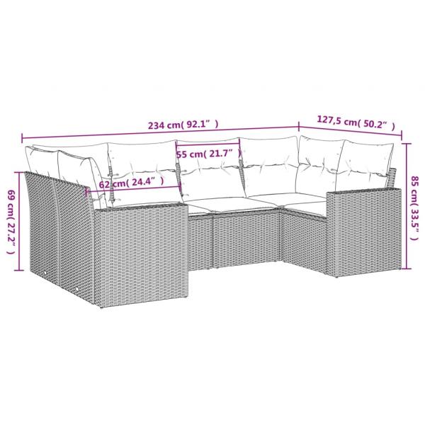 6-tlg. Garten-Sofagarnitur mit Kissen Schwarz Poly Rattan