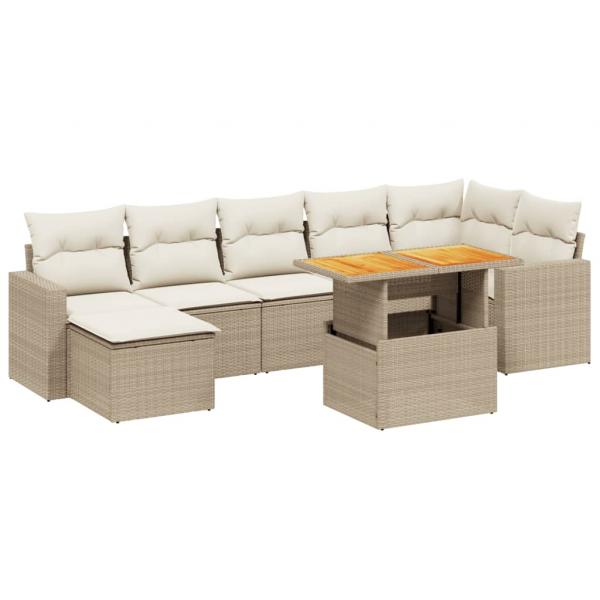 8-tlg. Garten-Sofagarnitur mit Kissen Beige Poly Rattan