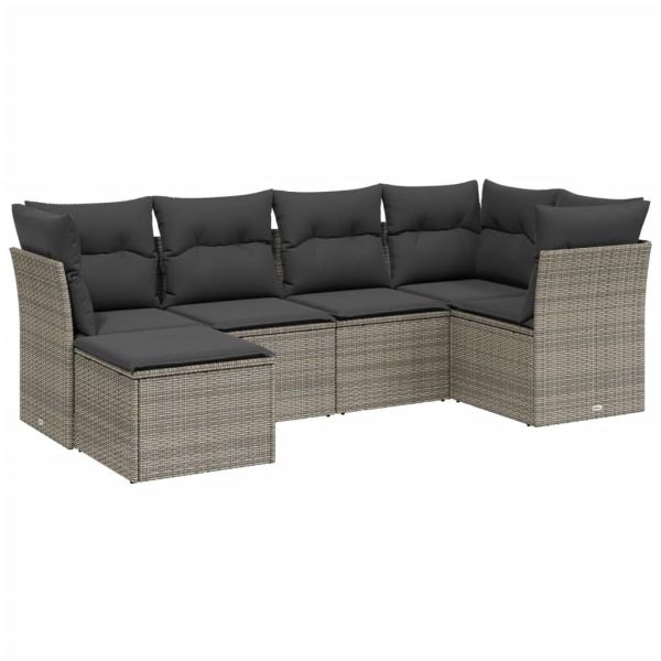 6-tlg. Garten-Sofagarnitur mit Kissen Grau Poly Rattan