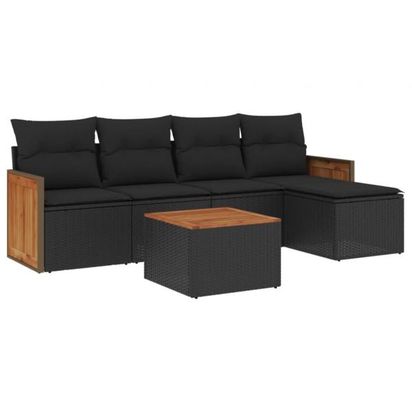 6-tlg. Garten-Sofagarnitur mit Kissen Schwarz Poly Rattan