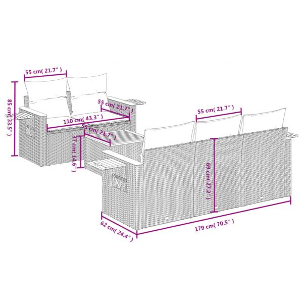 6-tlg. Garten-Sofagarnitur mit Kissen Grau Poly Rattan