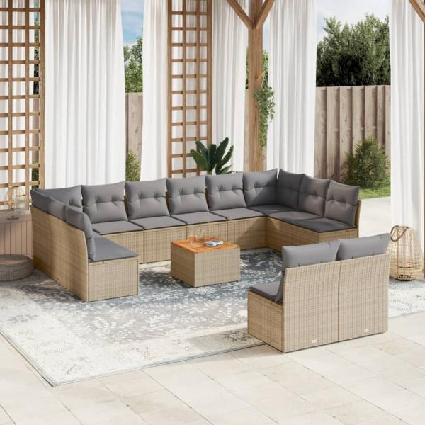 ARDEBO.de - 13-tlg. Garten-Sofagarnitur mit Kissen Beige Poly Rattan