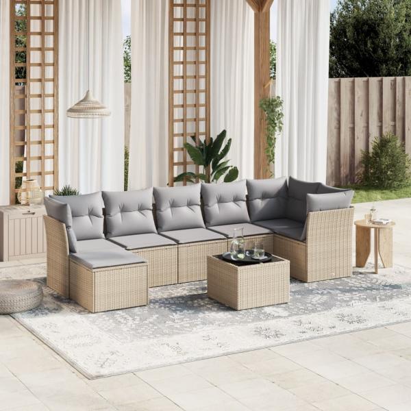 ARDEBO.de - 8-tlg. Garten-Sofagarnitur mit Kissen Beige Poly Rattan