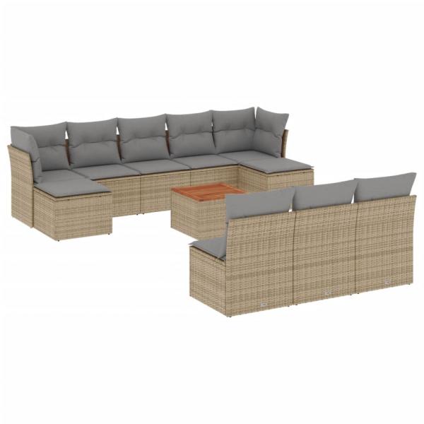 11-tlg. Garten-Sofagarnitur mit Kissen Beige Poly Rattan