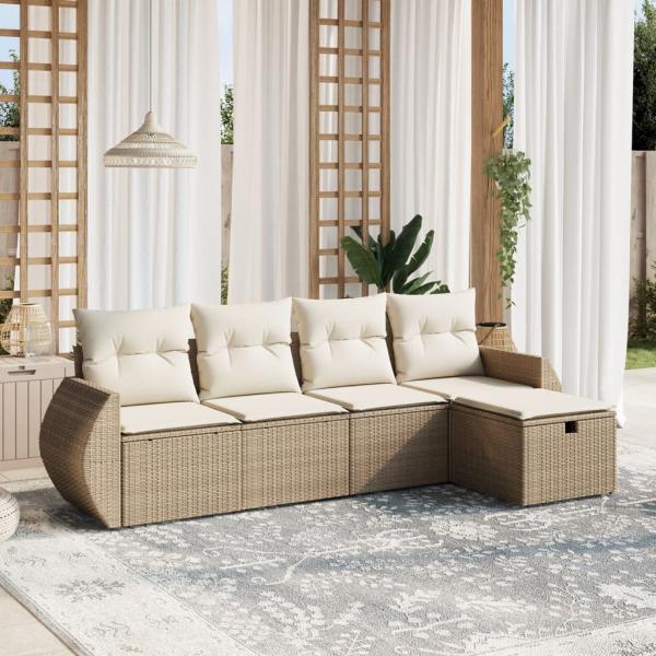 ARDEBO.de - 5-tlg. Garten-Sofagarnitur mit Kissen Beige Poly Rattan