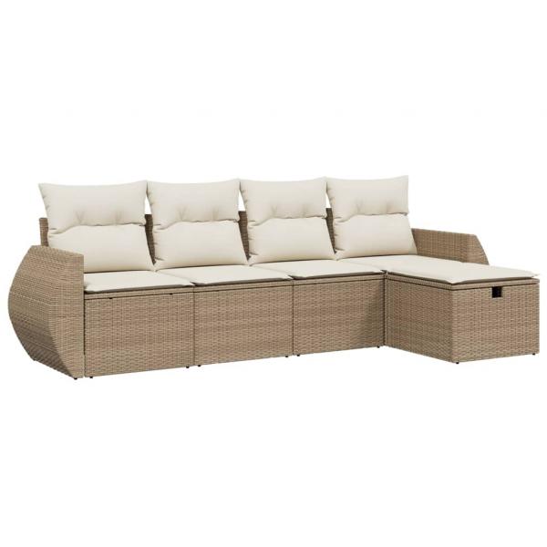 5-tlg. Garten-Sofagarnitur mit Kissen Beige Poly Rattan