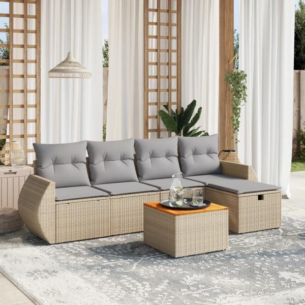 ARDEBO.de - 6-tlg. Garten-Sofagarnitur mit Kissen Beige Poly Rattan