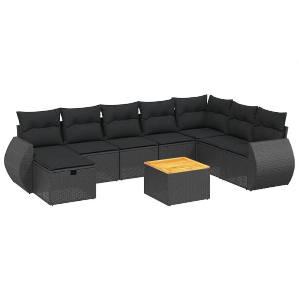 9-tlg. Garten-Sofagarnitur mit Kissen Schwarz Poly Rattan