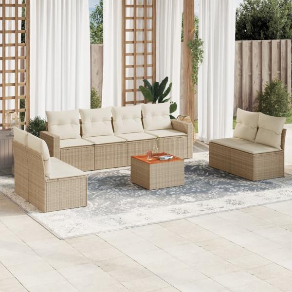 ARDEBO.de - 9-tlg. Garten-Sofagarnitur mit Kissen Beige Poly Rattan