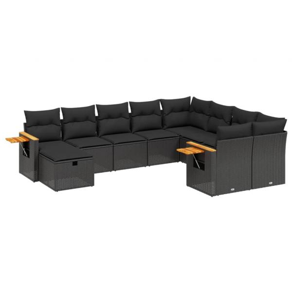 ARDEBO.de - 10-tlg. Garten-Sofagarnitur mit Kissen Schwarz Poly Rattan