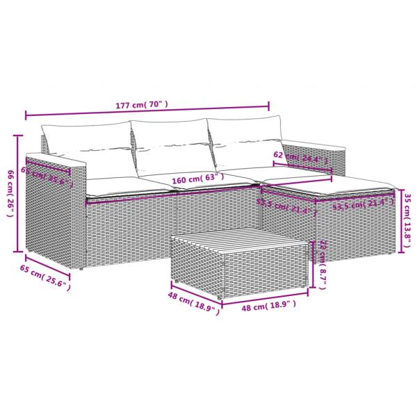 3-tlg. Garten-Sofagarnitur mit Kissen Schwarz Poly Rattan