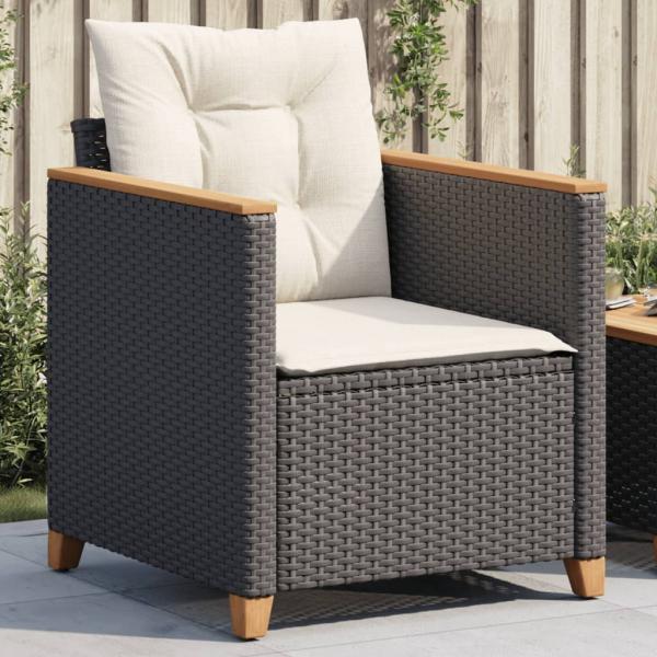 ARDEBO.de - Gartensessel mit Kissen Schwarz Poly Rattan