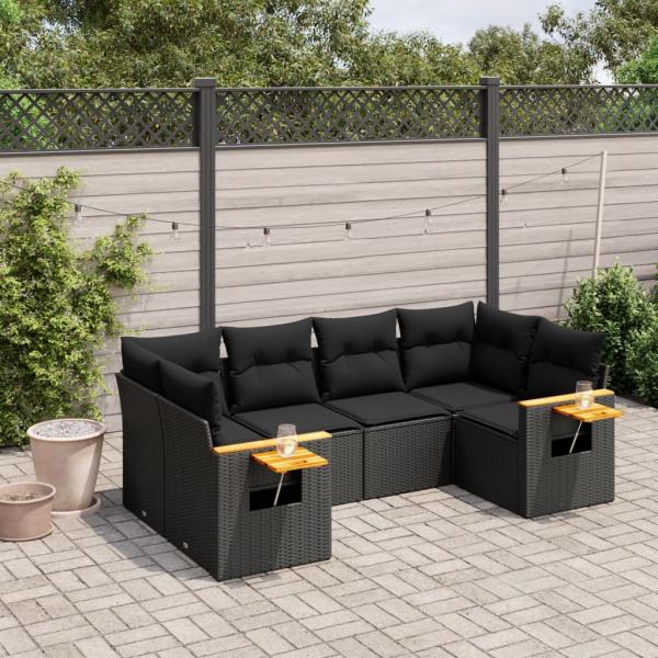 ARDEBO.de - 6-tlg. Garten-Sofagarnitur mit Kissen Schwarz Poly Rattan