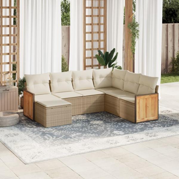 ARDEBO.de - 7-tlg. Garten-Sofagarnitur mit Kissen Beige Poly Rattan