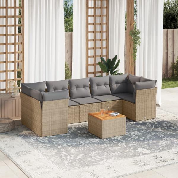 ARDEBO.de - 8-tlg. Garten-Sofagarnitur mit Kissen Beige Poly Rattan