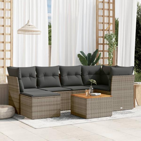 ARDEBO.de - 7-tlg. Garten-Sofagarnitur mit Kissen Grau Poly Rattan