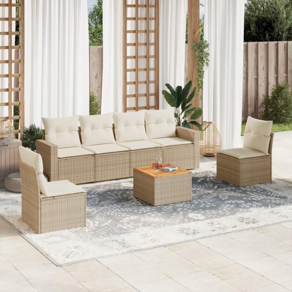 ARDEBO.de - 7-tlg. Garten-Sofagarnitur mit Kissen Beige Poly Rattan