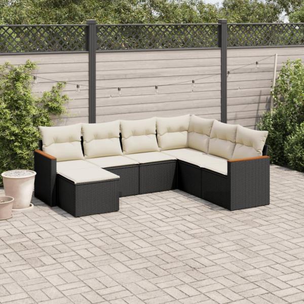 ARDEBO.de - 7-tlg. Garten-Sofagarnitur mit Kissen Schwarz Poly Rattan