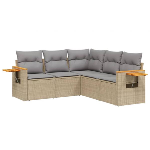 5-tlg. Garten-Sofagarnitur mit Kissen Beige Poly Rattan