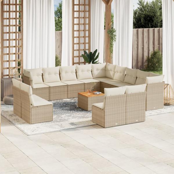 ARDEBO.de - 14-tlg. Garten-Sofagarnitur mit Kissen Beige Poly Rattan