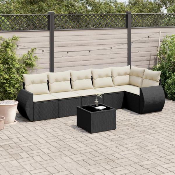 ARDEBO.de - 7-tlg. Garten-Sofagarnitur mit Kissen Schwarz Poly Rattan