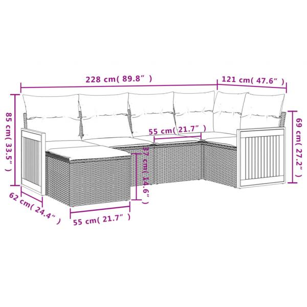 6-tlg. Garten-Sofagarnitur mit Kissen Beige Poly Rattan