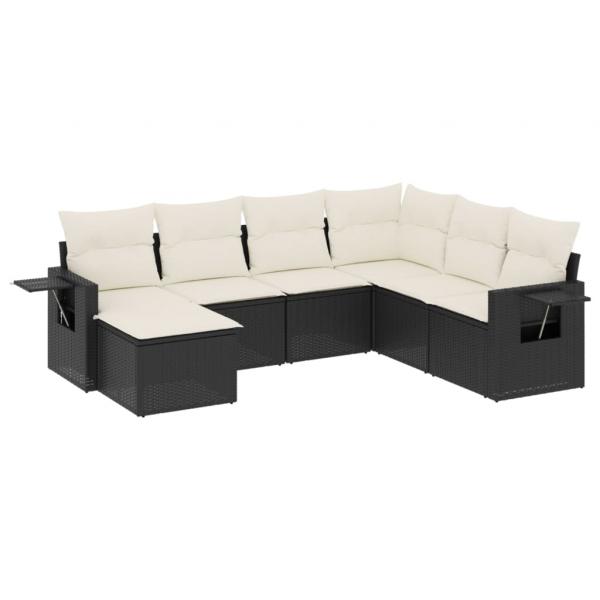 7-tlg. Garten-Sofagarnitur mit Kissen Schwarz Poly Rattan