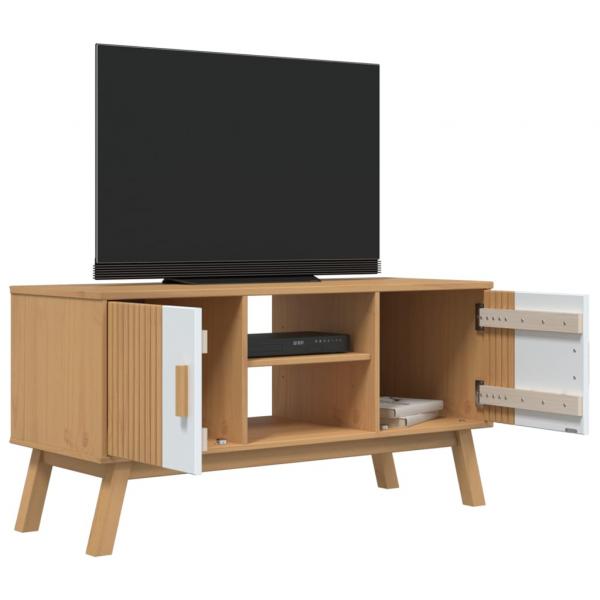 TV-Schrank OLDEN Weiß und Braun 114x43x57 cm Massivholz Kiefer