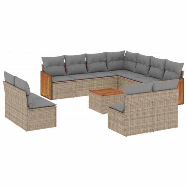 12-tlg. Garten-Sofagarnitur mit Kissen Beige Poly Rattan