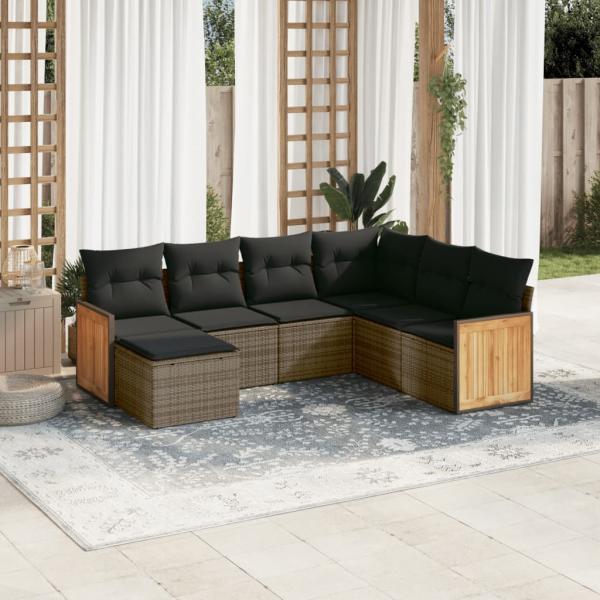 ARDEBO.de - 7-tlg. Garten-Sofagarnitur mit Kissen Grau Poly Rattan