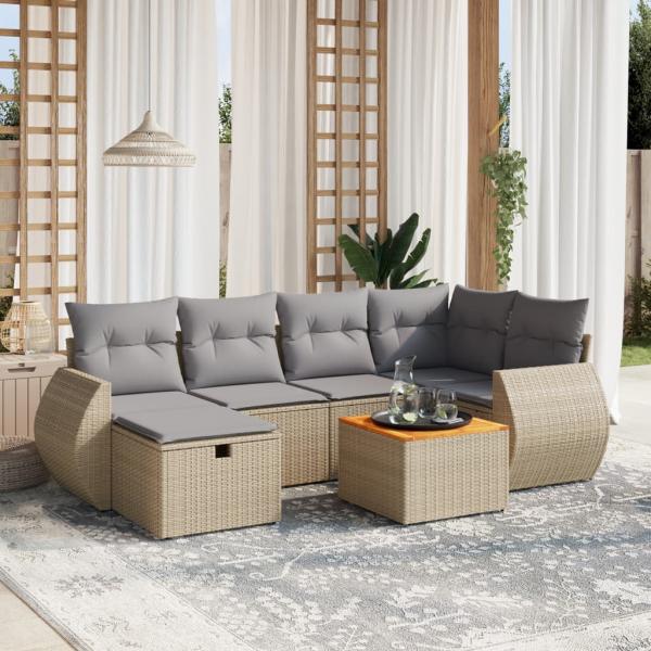 ARDEBO.de - 7-tlg. Garten-Sofagarnitur mit Kissen Beige Poly Rattan