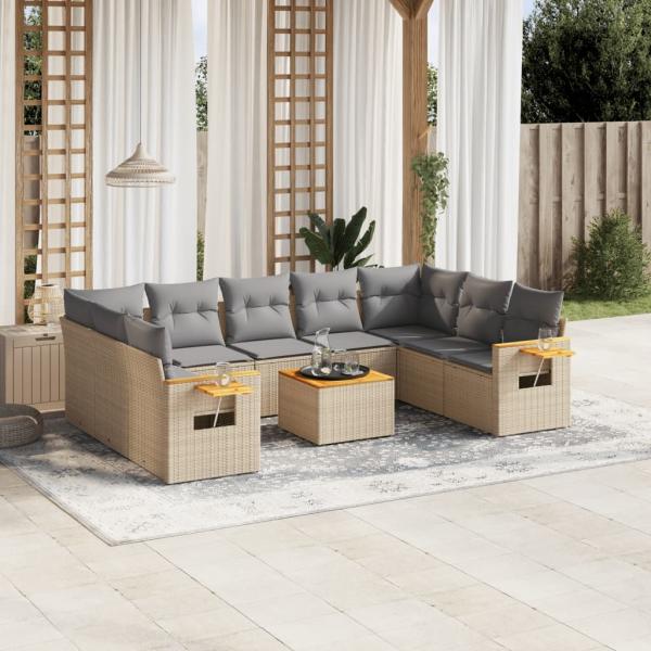 ARDEBO.de - 10-tlg. Garten-Sofagarnitur mit Kissen Beige Poly Rattan