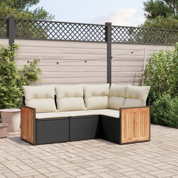 ARDEBO.de - 4-tlg. Garten-Sofagarnitur mit Kissen Schwarz Poly Rattan