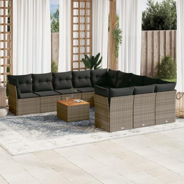 ARDEBO.de - 12-tlg. Garten-Sofagarnitur mit Kissen Grau Poly Rattan