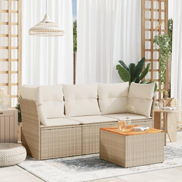 ARDEBO.de - 4-tlg. Garten-Sofagarnitur mit Kissen Beige Poly Rattan