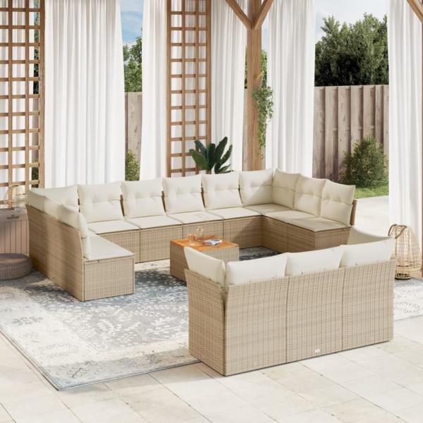 ARDEBO.de - 14-tlg. Garten-Sofagarnitur mit Kissen Beige Poly Rattan