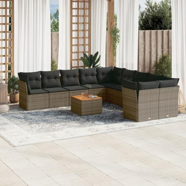 ARDEBO.de - 11-tlg. Garten-Sofagarnitur mit Kissen Grau Poly Rattan