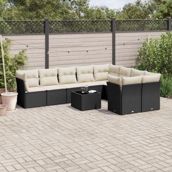 ARDEBO.de - 10-tlg. Garten-Sofagarnitur mit Kissen Schwarz Poly Rattan